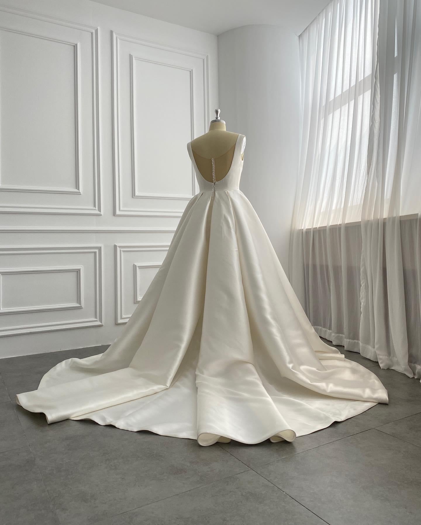 Satin Long Train Wedding Dress